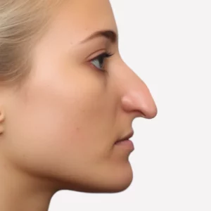 Femme avec un nez crochu avant une rhinoplastie